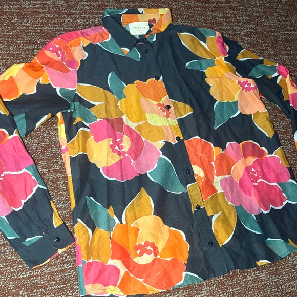 Sezane Pierro black silk top Never Ending Summer button down women’s blouse - Picture 2 of 12